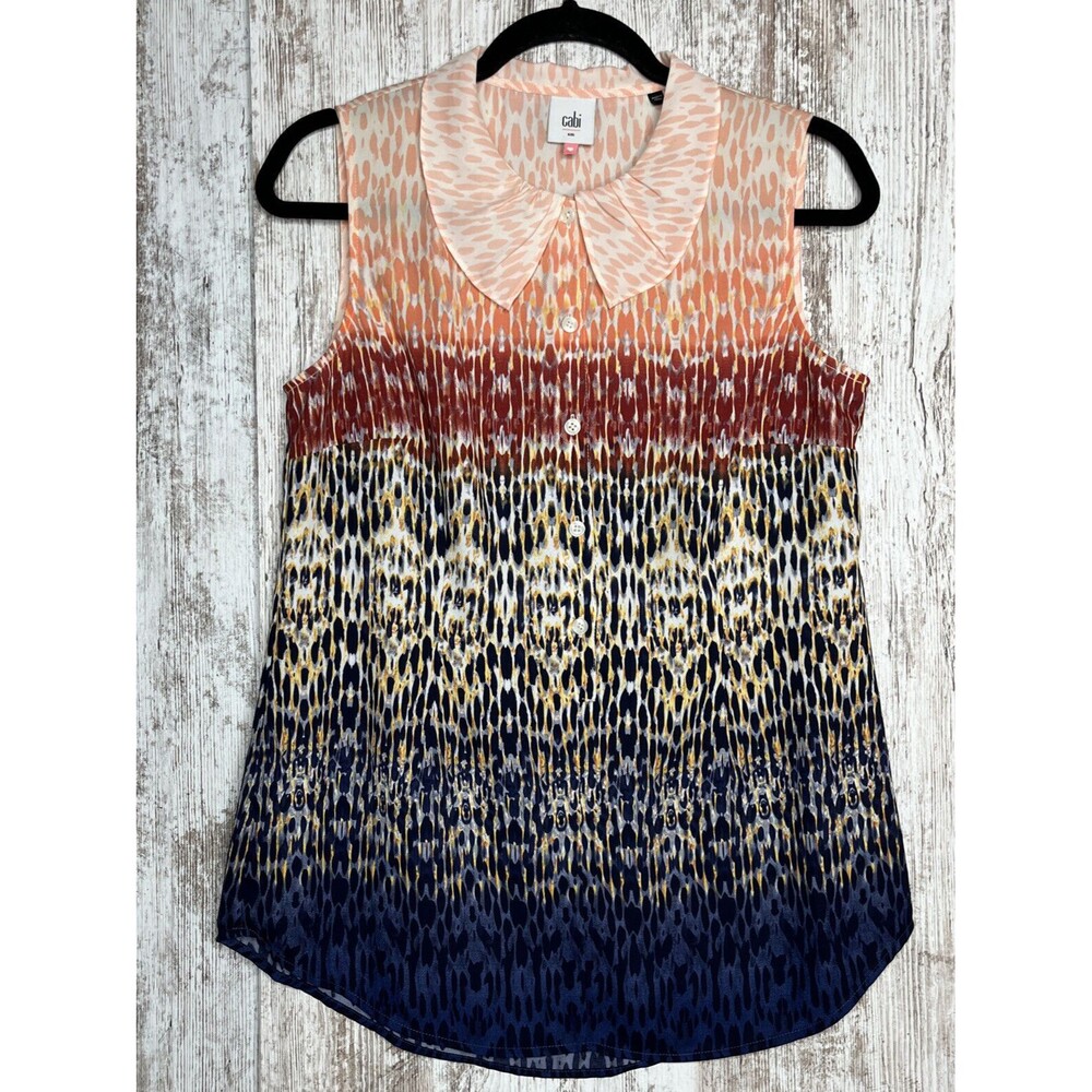 Cabi Women's SmallLove Blouse Top #3078 Peter Pan Collar Sleeveless Multicolored